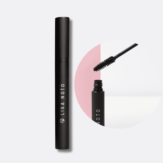 LISA NOTO natural volumizing mascara with gentle formula and botanical ingredients for long, thick lashes, perfect for sensitive eyes.