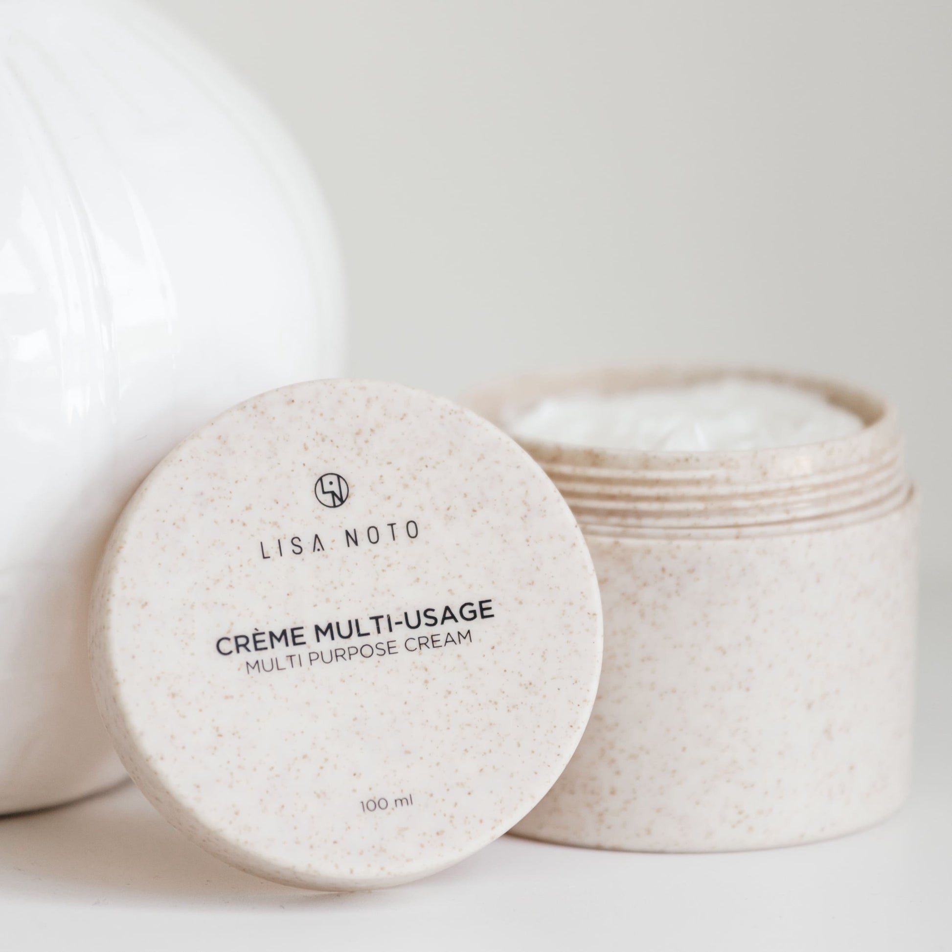 LISA NOTO 100 ml multi-purpose cream jar, lightweight whipped butter with organic moringa oil and nourishing butters for face, hands, and body.