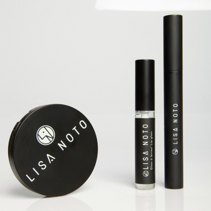 Complete makeup trio with volumizing mascara, mineral bronzer and hydrating lip gloss. Natural, radiant look in a few simple steps.