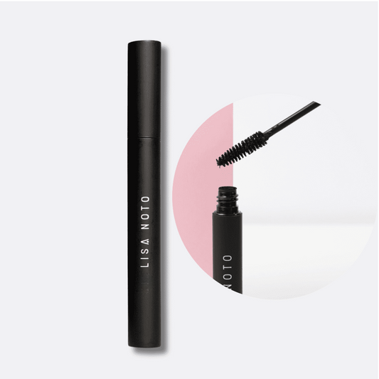  LISA NOTO natural volumizing mascara with gentle formula and botanical ingredients for long, thick lashes, perfect for sensitive eyes.