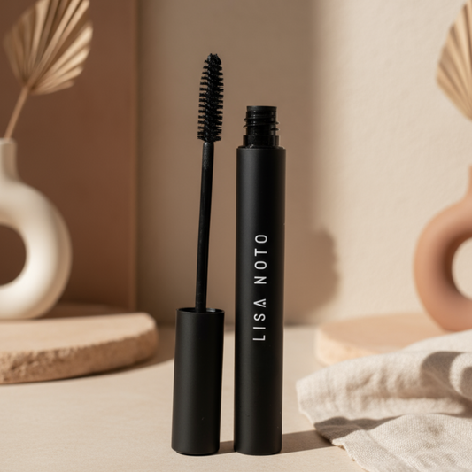 Mascara naturel volumisant LISA NOTO avec formule douce et ingrédients botaniques pour cils longs et épais, idéal pour yeux sensibles.